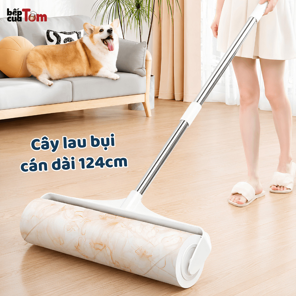 Cây Lăn Bụi Cán Dài Kèm Lõi Lăn 24cm, Cây Lăn Bụi Ga Giường, Sàn Nhà, Lăn Tóc Rụng Tiện Lợi