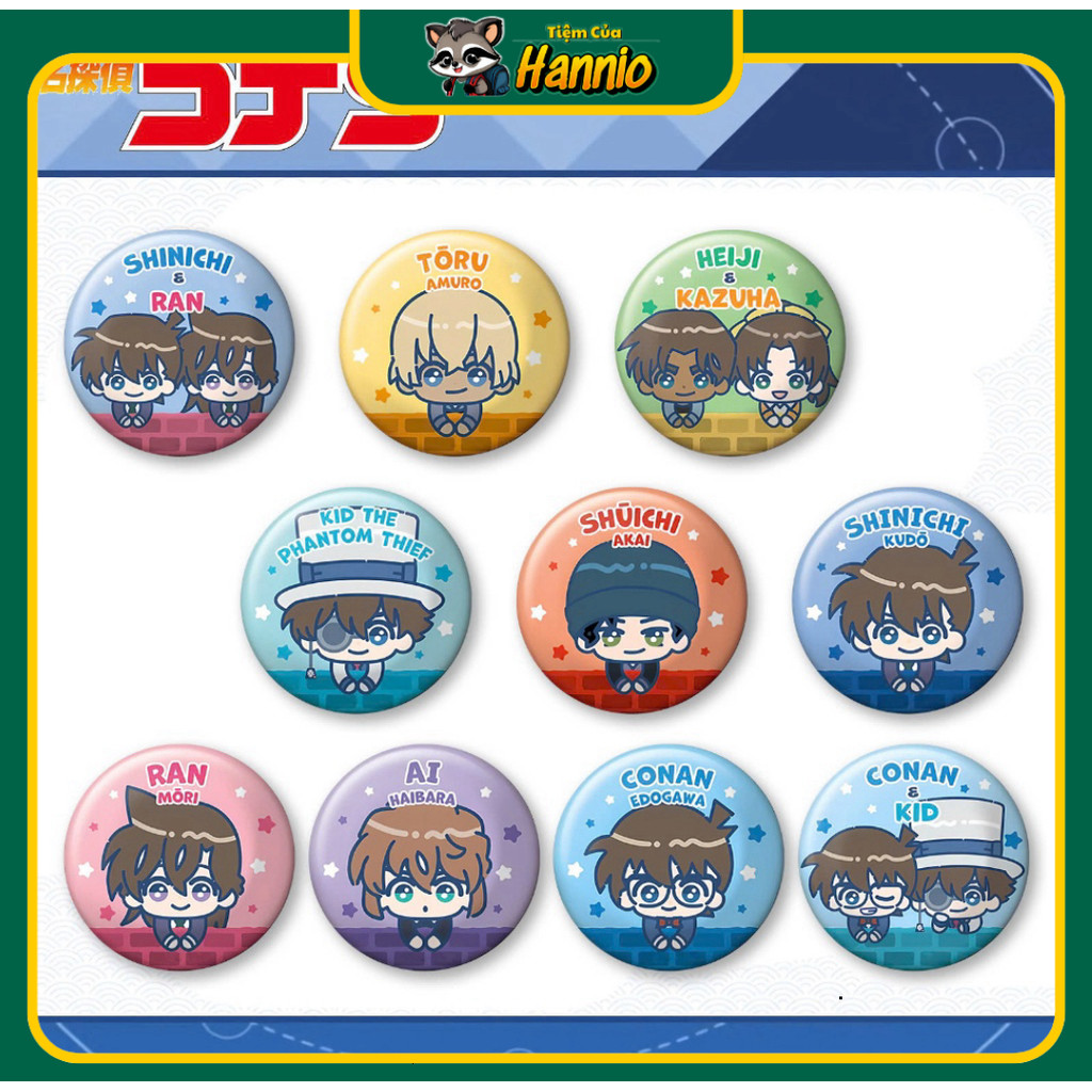 [HCM SỈ] 44mm Ghim Cài Áo Detective Conan Badge Logo Trái Tim Cho Trẻ