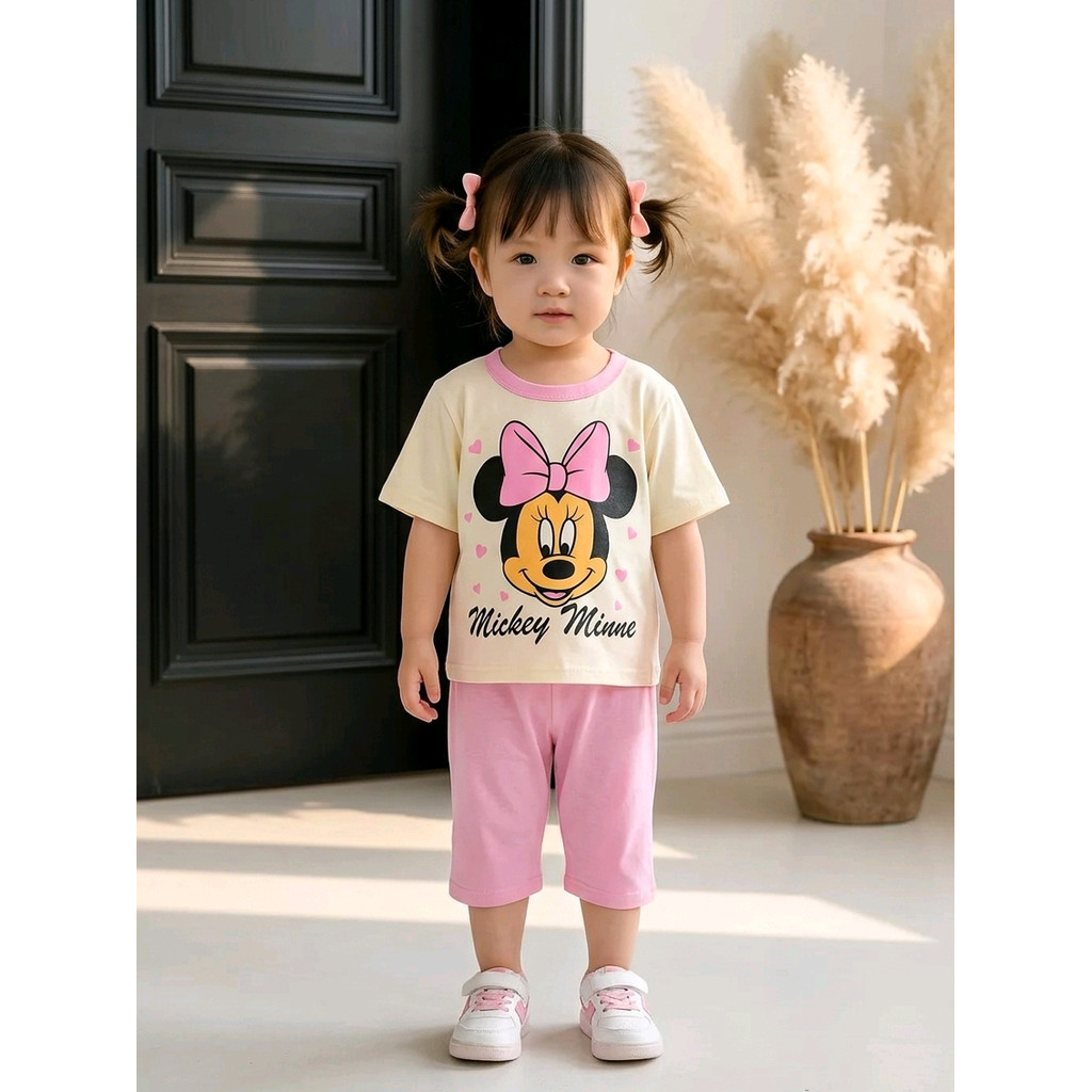Đồ Bộ Bé Gái Thun Lạnh Minlybaby Bé Gái Quần Lửng Áo Tay Lỡ Thoáng Mát, Thấm Hút - Unibaby - LBG15