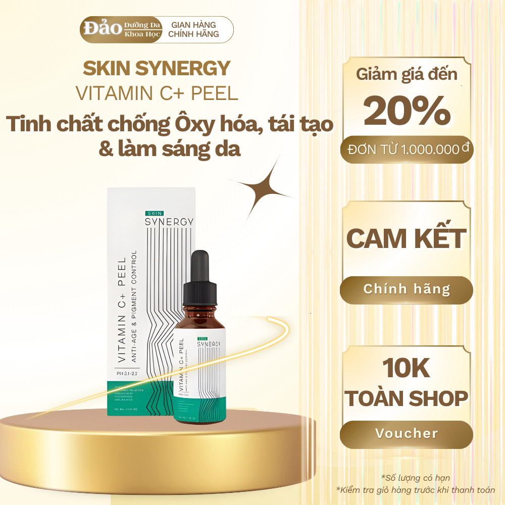Tinh chất peel Skin Synergy Vitamin C+ Peel giúp tái tạo da, làm sáng và chống oxy hóa 30ml