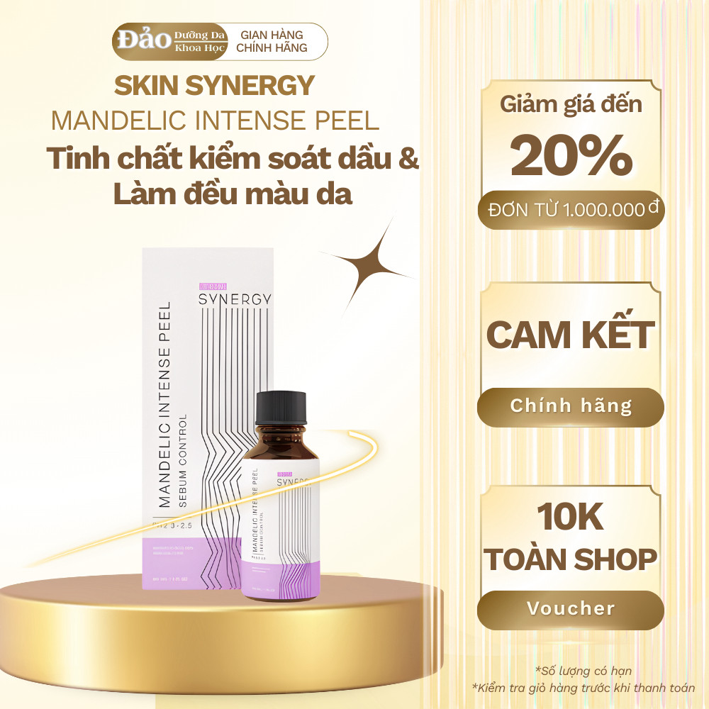 Tinh chất peel Skin Synergy Mandelic Intense Peel giúp kiểm soát dầu mụn và làm đều màu da 30ml