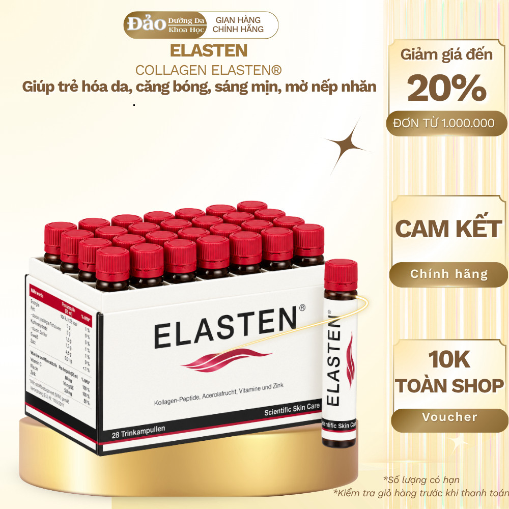 Elasten Collagen Đức Dạng Nước 28 Ống Collagen Peptide Hỗ Trợ Chăm Sóc Da Tóc Móng
