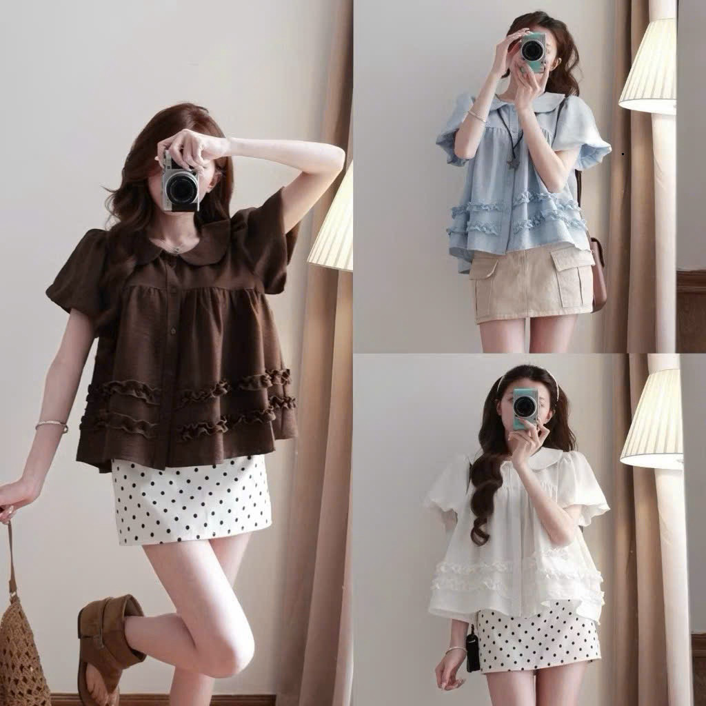 Áo babydoll cổ sen phối bèo xinh tay phồng 20 THÁNG 05 SHOP MA9966