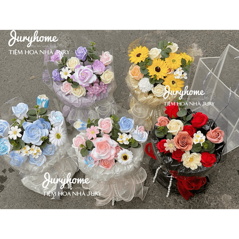 Bó hoa sáp mix cao cấp hiện đại thiết kế bởi nhà Jury - TẶNG kep tóc
