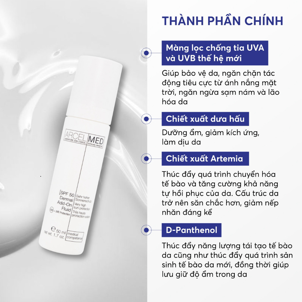 (hàng công ty) Sữa chống nắng Dermal Add-On SPF 50 SPF 50 Dermal Add-On Fluid  - Jean d'Arcel