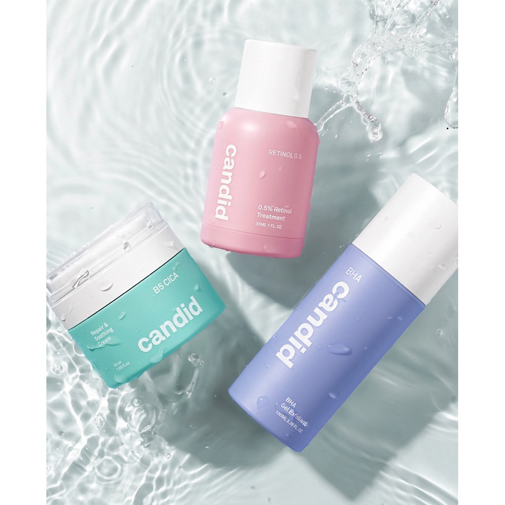 [Công Ty] Bộ Ba Candid Retinol 0.5% 30ml - Kem Dưỡng B5 Cica 50ml - Hoạt Chất BHA 100ml