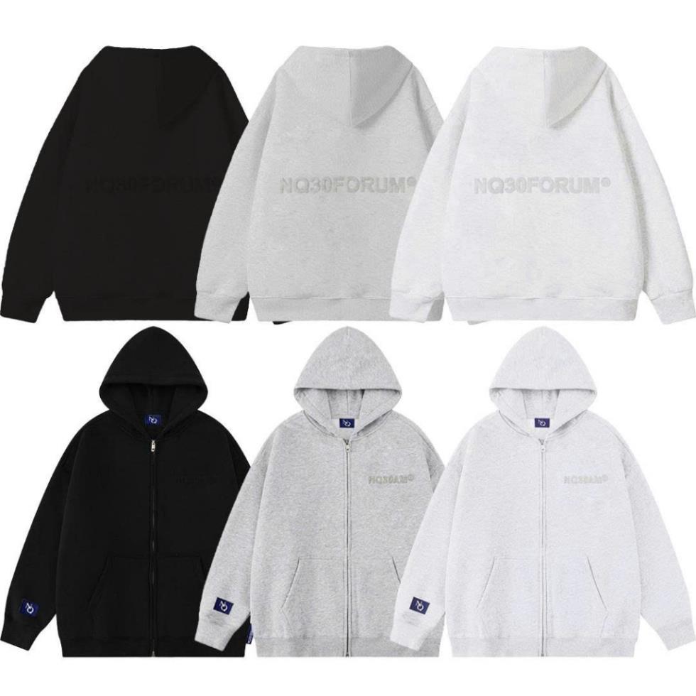 Áo Khoác Hoodie Zip Nỉ Cotton Dập Nổi NQ30 FORUM Form Boxy Nam Nữ Unisex .
