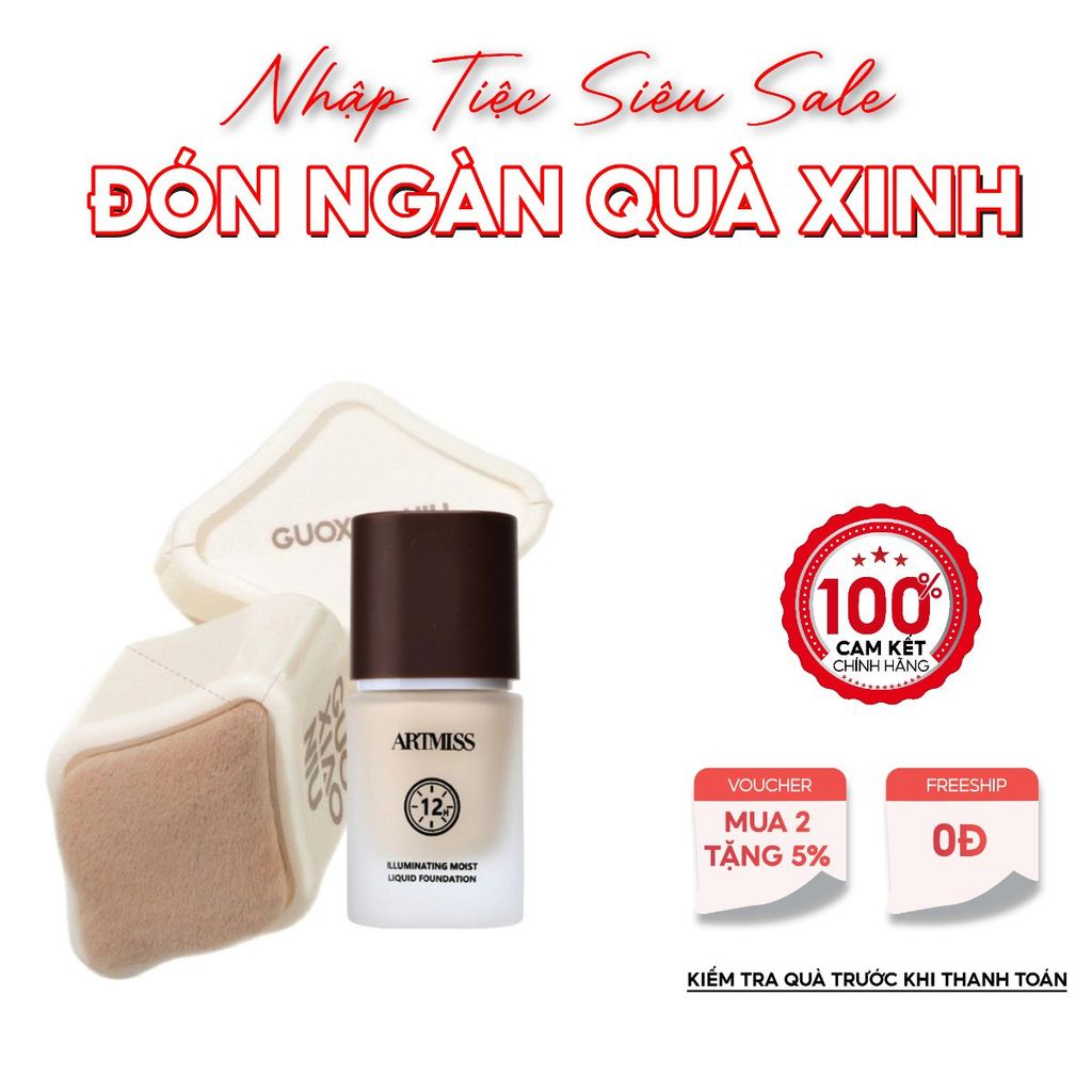 [COMBO MAKEUP] Kem nền Artmiss 12h size 15ml + Cọ tán nền hình vuông makeup lâu trôi bền màu