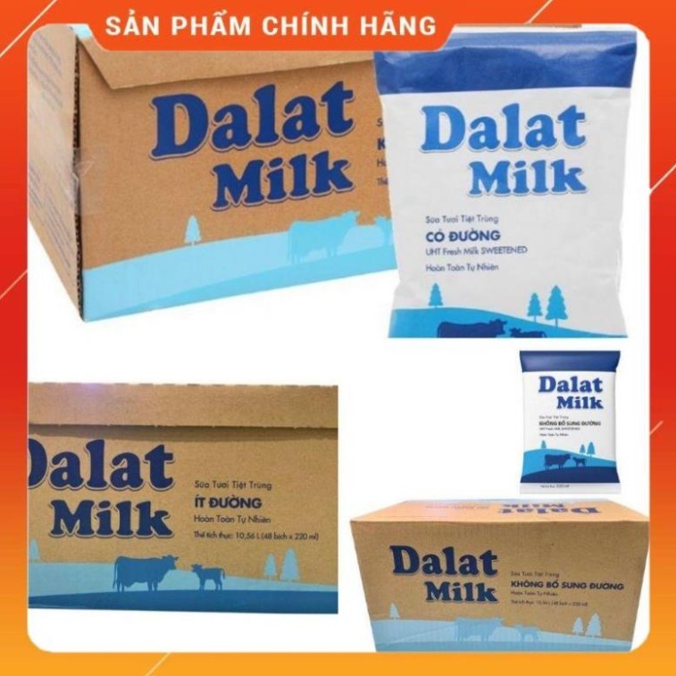 Thùng sữa dalat milk túi 220ml ít đường và không đường