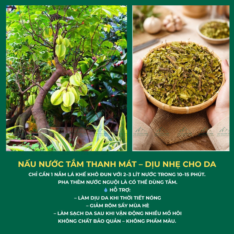 Lá khế khô chua tắm hỗ trợ mẩn ngứa, mề đay, rôm sẩy. Lá khế sạch phơi tự nhiên, gói 200g