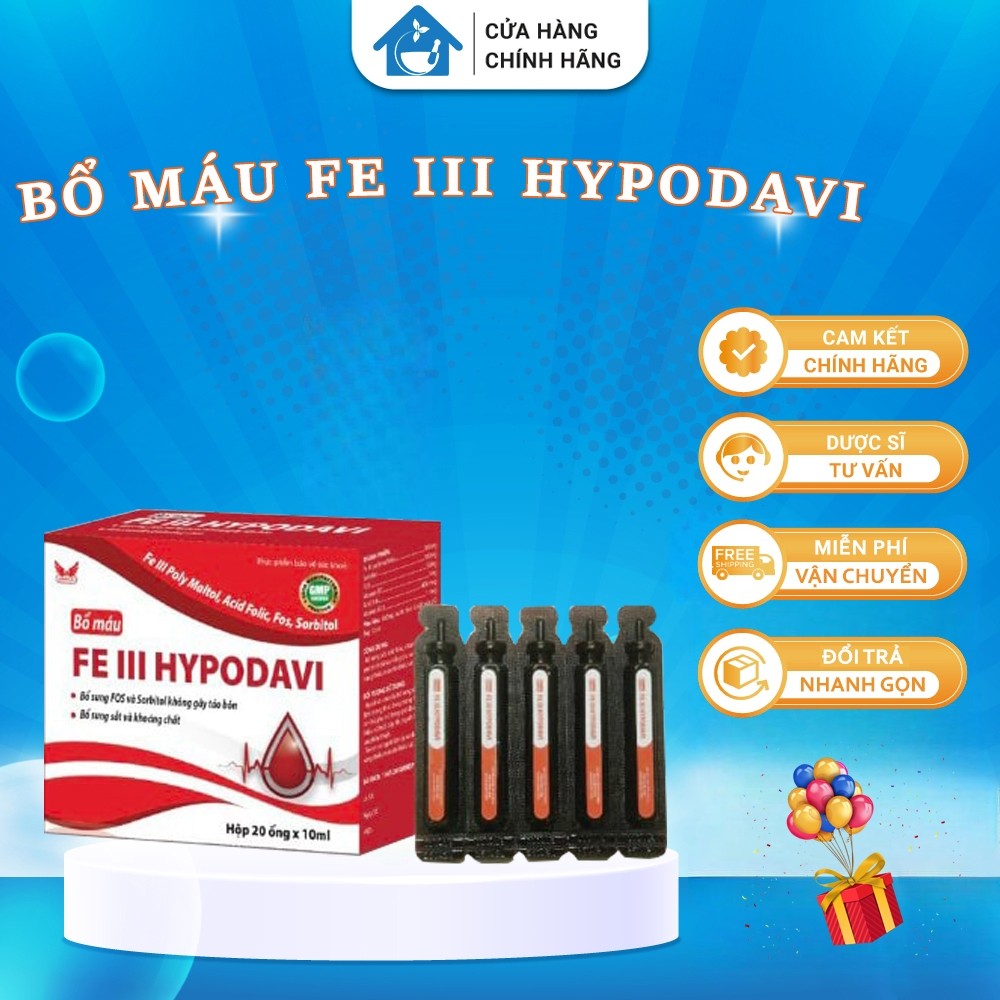 [HÀNG CHUẨN] Bổ máu FE III HYPODAVI, giúp bổ sung sắt, acid folic, vitamin B12 hộp 20 ống