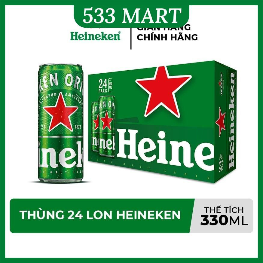 [HỎA TỐC HCM] Thùng 24 lon bia Heineken (Ken Xanh/Ken Bạc) 330ml/lon