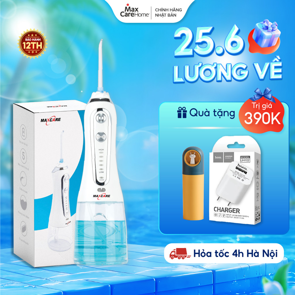 Máy tăm nước cầm tay Maxcare Max456S chính hãng Nhật Bản, 5 chế độ, Áp lực tia nước 1400 lần 1 phút sạch mảng bám | BigBuy360 - bigbuy360.vn