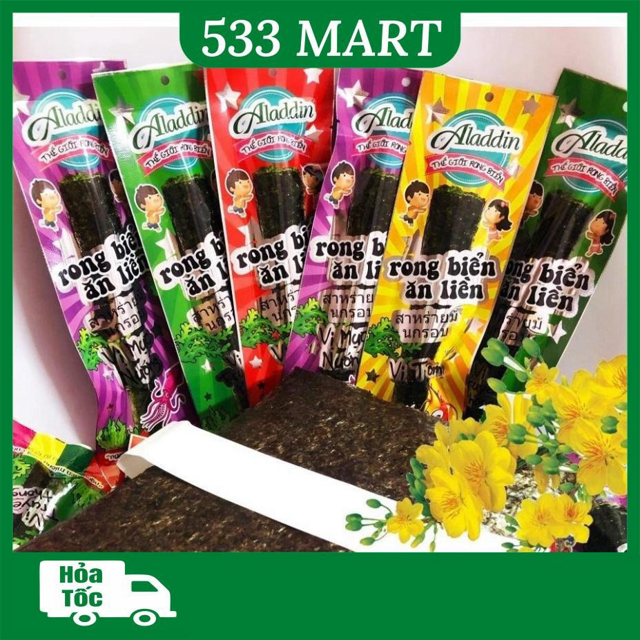 [CỰC NGON] Bịch 10 gói Snack Rong Biển ăn liền Aladdin dạng ống và dạng lá các vị BBQ Tôm Mực Cay Bò