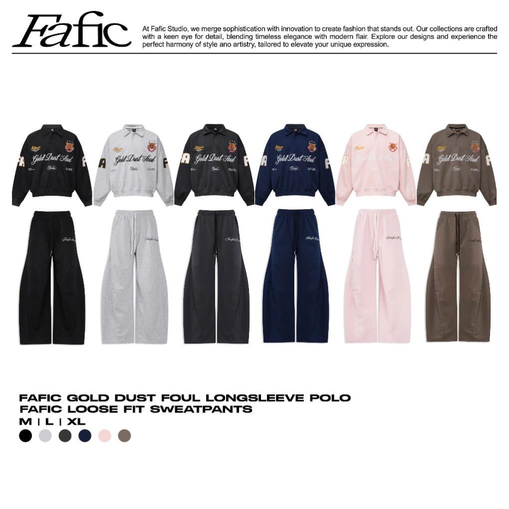 Set Áo sweater Polo , Quần dài ống cong thêu GOLD DUST SOUL FF Studio , Nam Nữ có túi chất nỉ 2 da d
