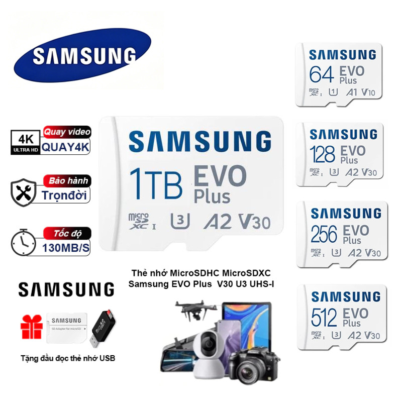 Thẻ nhớ MicroSDXC Samsung EVO Plus 512GB 160MB/s U3 4K V30 130MB/s A2 App Performance
