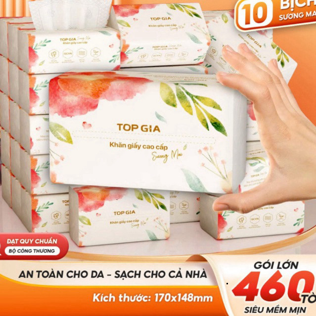 Khăn giấy Topgia Sương Mai siêu to 460  dập vân 4D 460 tờ chắc chắn, siêu dai, an toàn