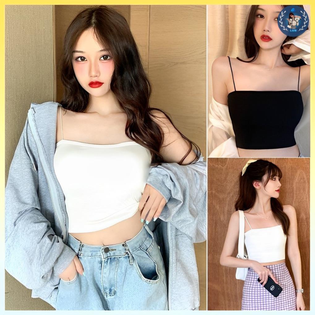 💥[B002] Áo Bra 2 dây SỢI BÚN có đệm ngực dáng croptop co giãn 4 chiều dễ phối đồ - L2M .