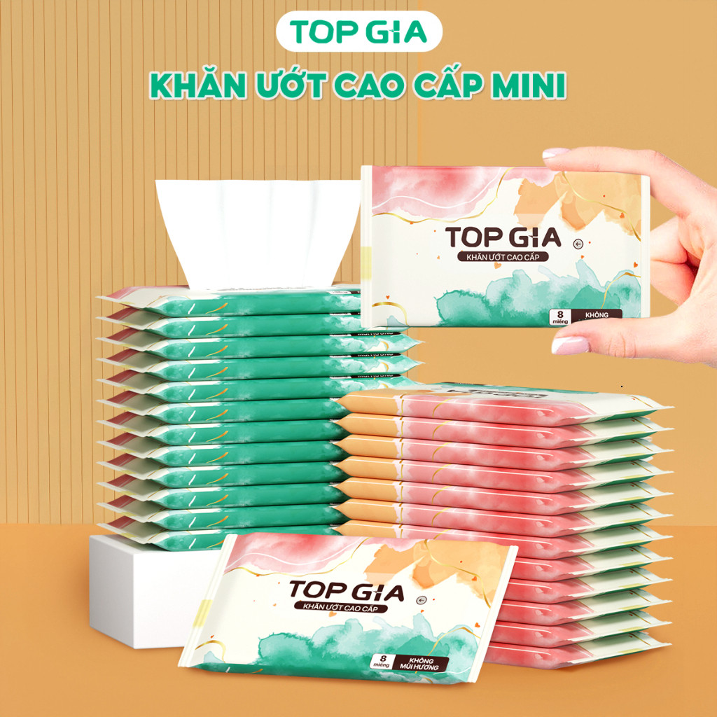 [QUÀ TẶNG] 1 bịch 10 gói khăn ướt mini cao cấp Topgia không cồn, không parabens, tiện lợi bỏ túi