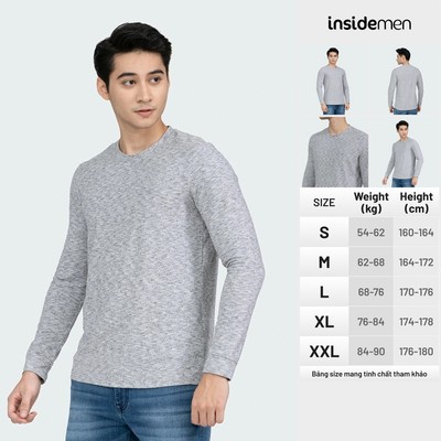 Áo Thun Nam tay dài cổ tròn giữ ấm Insidemen Cotton Regular Fit ILT011W2EC