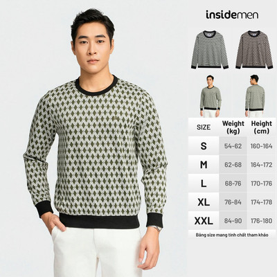 INSIDEMEN Áo Nỉ Sweatshirt Nam Họa Tiết Kẻ Ô Độc Đáo Form Regular ISW022BZ