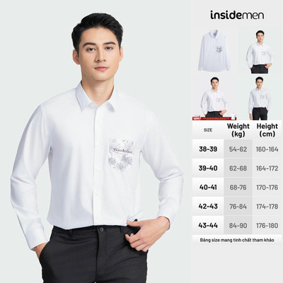 Áo sơ mi nam công sở dài tay INSIDEMEN thiết kế tà lượn có túi, màu trắng thanh lịch ILS0710Z