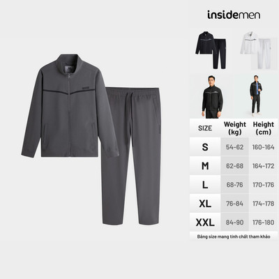 INSIDEMEN Bộ Đồ Gió Thu Đông Nam Áo Và Quần Cạp Chun Với Họa Tiết In Nhũ Bạc Nổi Bật Form Regular IJS001BZ