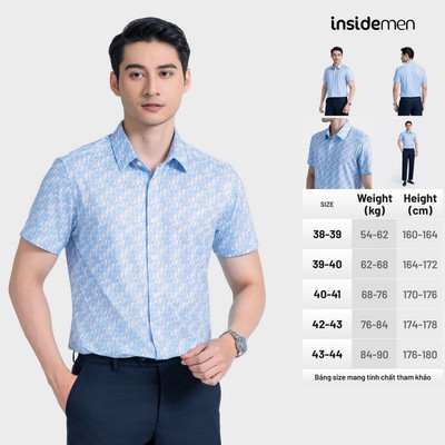 Áo sơ mi nam ngắn tay INSIDEMEN họa tiết modul với sắc xanh thanh lịch và trang nhã ISS025AZ