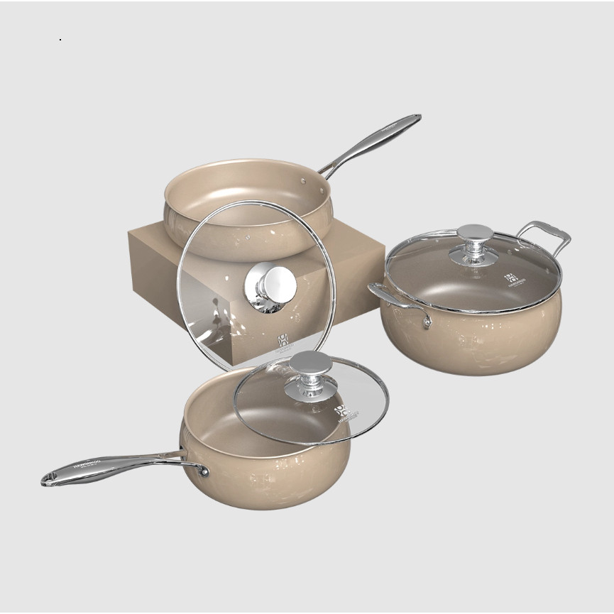 [CHÍNH HÃNG] Bộ nồi Hawonkoo CWH-070-CF + Kèm 3 Vung kính cường lực, thiết kế chuẩn Hàn, Sang trọng