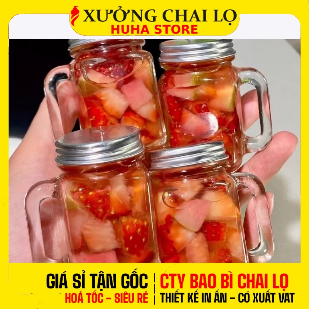 [COMBO 5 CÁI] Cốc Thủy Tinh Có Quai 40ml 120ml Nắp Nhôm Bạc Đựng Ginger Shot, Nước Ép, Cà Phê