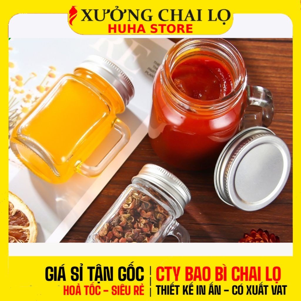 [COMBO 5 CÁI] Cốc Thủy Tinh Có Quai 40ml 120ml Nắp Nhôm Bạc Đựng Ginger Shot, Nước Ép, Cà Phê