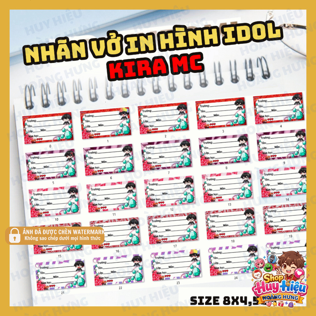 [SHIP NHANH] Set 20 nhãn vở Kira Mc nhiều mẫu, dùng dán tập vở học sinh, chống bong tróc