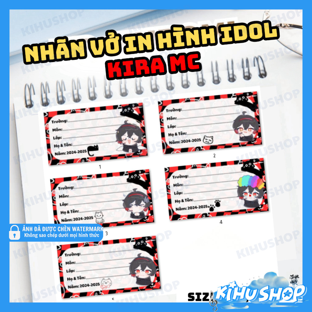 [KIHUSHOP] Set 20 nhãn vở Kira MC, keo dính tốt, dùng dán sách vở, đồ dùng học tập