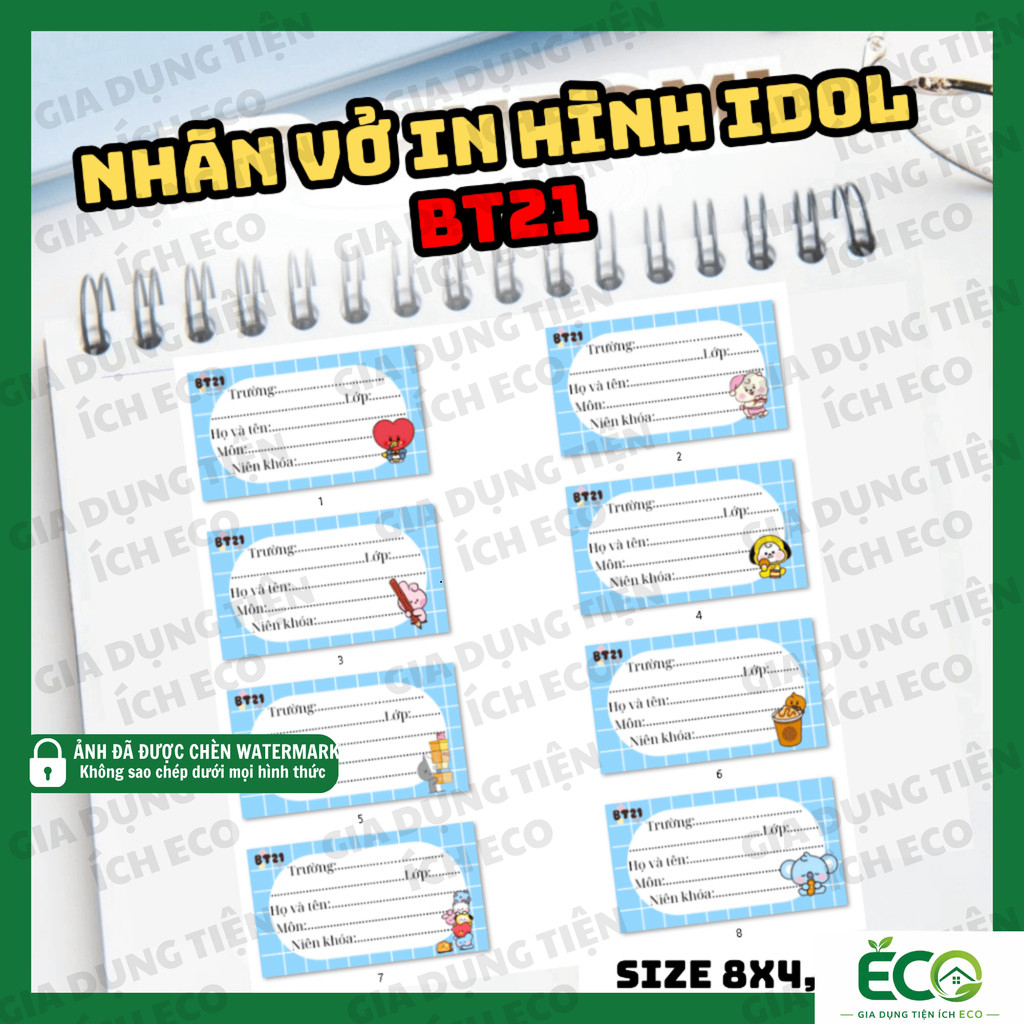 🔥CHÍNH HÃNG🔥 Set 20/50 nhãn vở BT21 Cute – nhãn dán dễ thương, tiện dán vở, sách, đồ dùng học tập