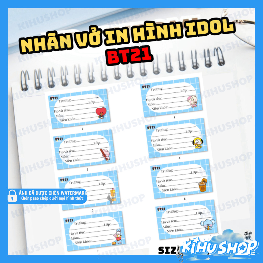 [KIHUSHOP] Set 20/50 nhãn vở BT21 Cute, nhãn dán học sinh tiện ghi tên, trang trí vở dễ bóc dán
