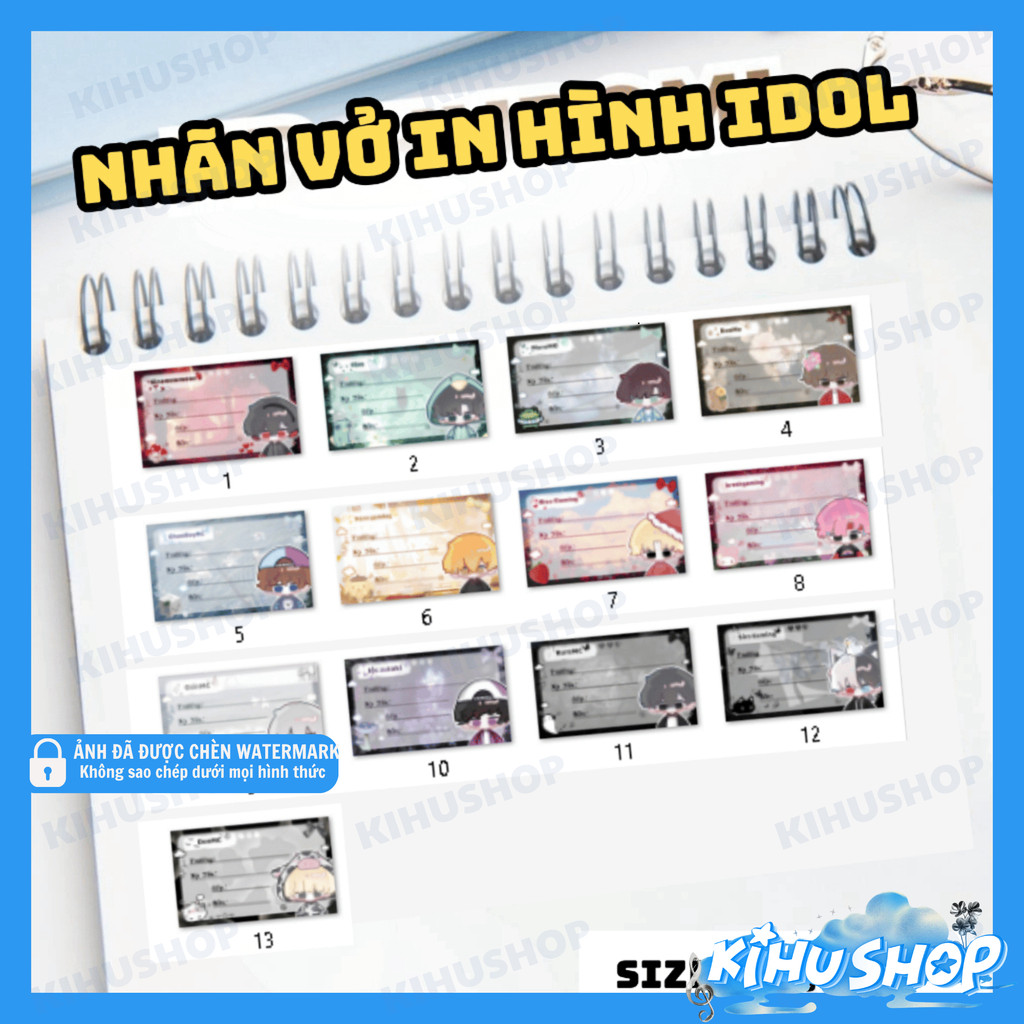 [KIHUSHOP] Set 20/50 nhãn vở Kira MC, Kisa, Kijay, Siro, Donz bo góc nhiều mẫu cho tập vở