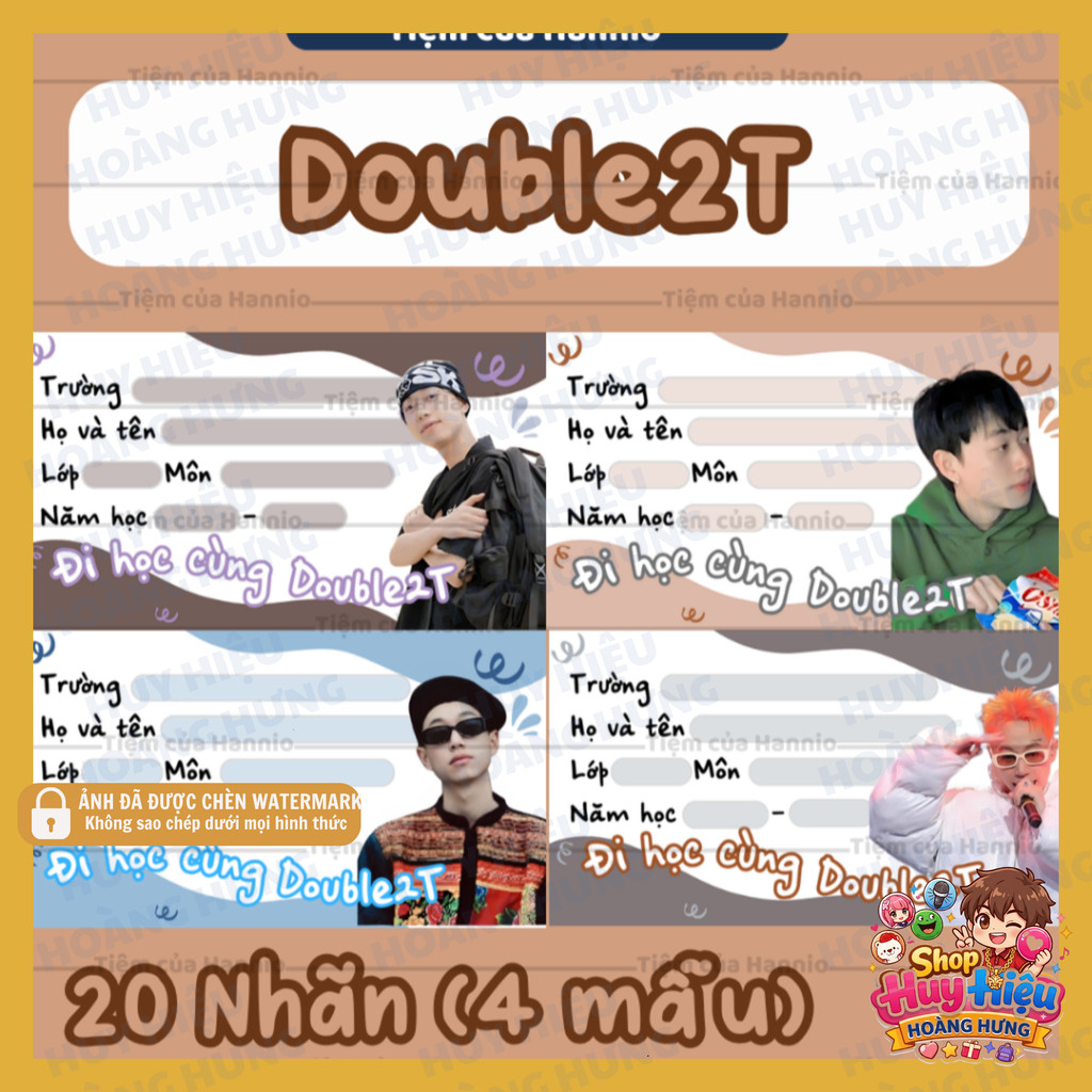 [SHIP NHANH] Bộ 20 nhãn dán vở in hình Double2T, kích thước 7.4x4.2cm, tiện dán sách vở, đồ dùng học