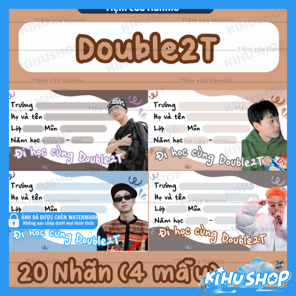 [KIHUSHOP] Bộ 20 nhãn dán vở in hình Double2T, kích thước 7.4x4.2cm, tiện ghi tên sách vở