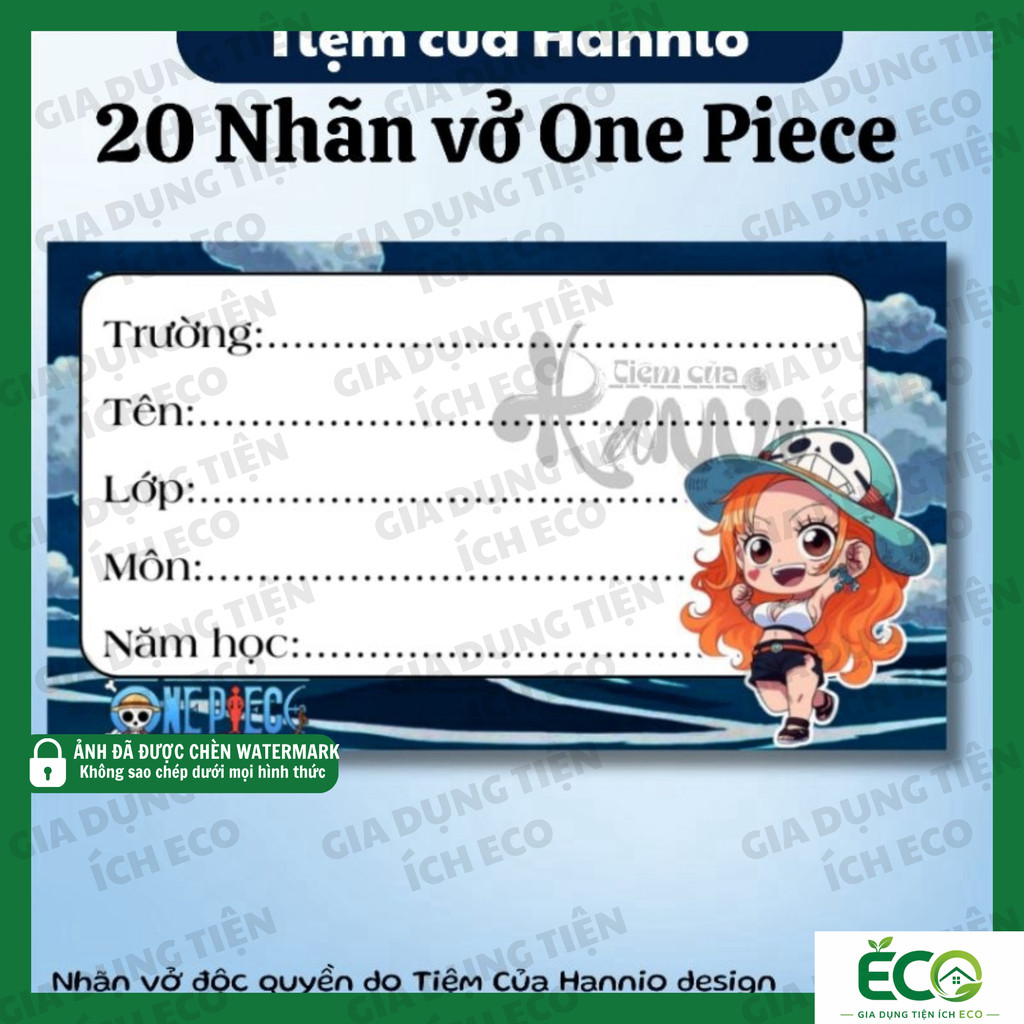 🔥CHÍNH HÃNG🔥 Set 20 nhãn dán/nhãn vở hoạt hình One Piece - Vua Hải Tặc, dùng dán vở, sách, đồ dùng h