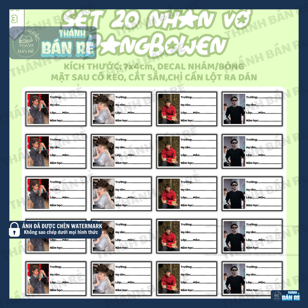 🔥HOT🔥 SET 20 Sticker Nhãn Vở Lamoon Decal Nhám/Bóng Có Keo Cắt Sẵn Dán Sổ Tay, Vở Học Sinh Tiện Lợi 