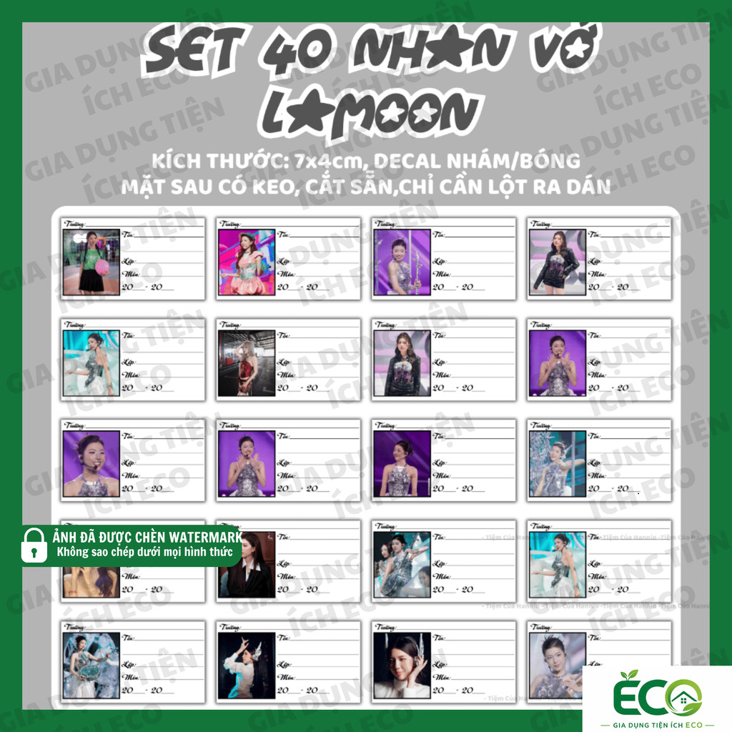 🔥CHÍNH HÃNG🔥 SET 40 Nhãn Dán Vở Lamoon Decal Nhám/Bóng Có Keo Cắt Sẵn, Trang Trí Sổ Tay, Tiện Lợi
