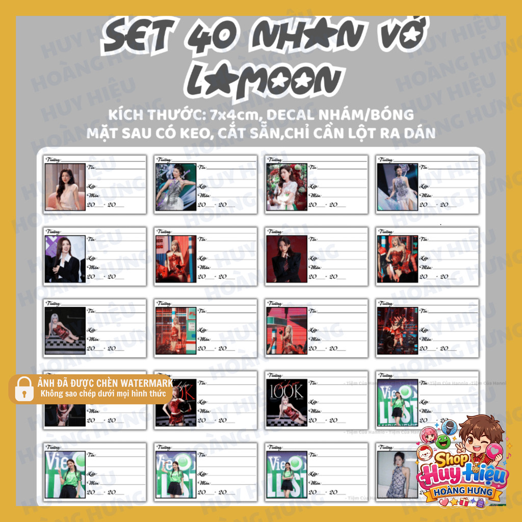 [SHIP NHANH] SET 40 nhãn dán Lamoon decal nhám/bóng có keo cắt sẵn trang trí sổ tay, dán vở học sinh