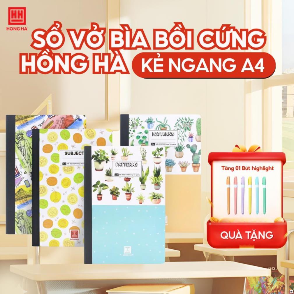 (Tặng Bút Highlight) Sổ vở bìa bồi cứng 200/260/300/360/400/420 trang kẻ ngang A4 Hồng Hà .