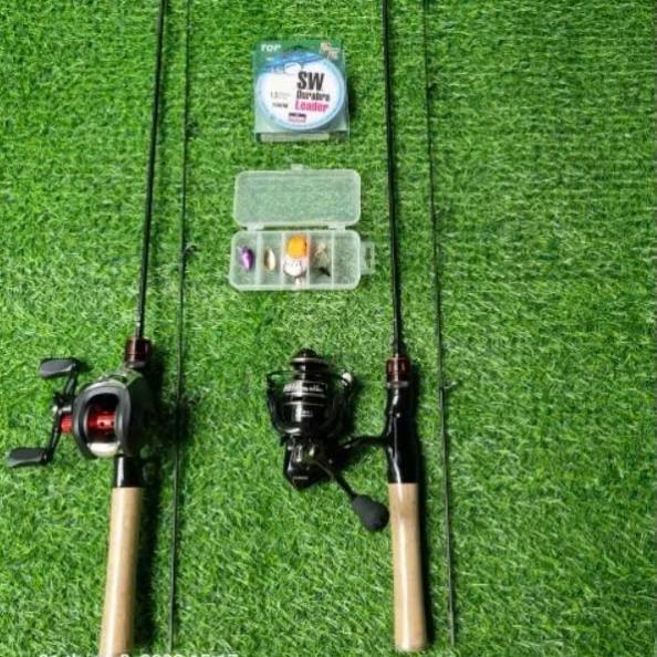 ComBo Cần Câu Cá ul Cán Gỗ 1m68 1m8 1m98 máy ngang tay trái và phải và máy đứng ac2000 kèm phụ kiện