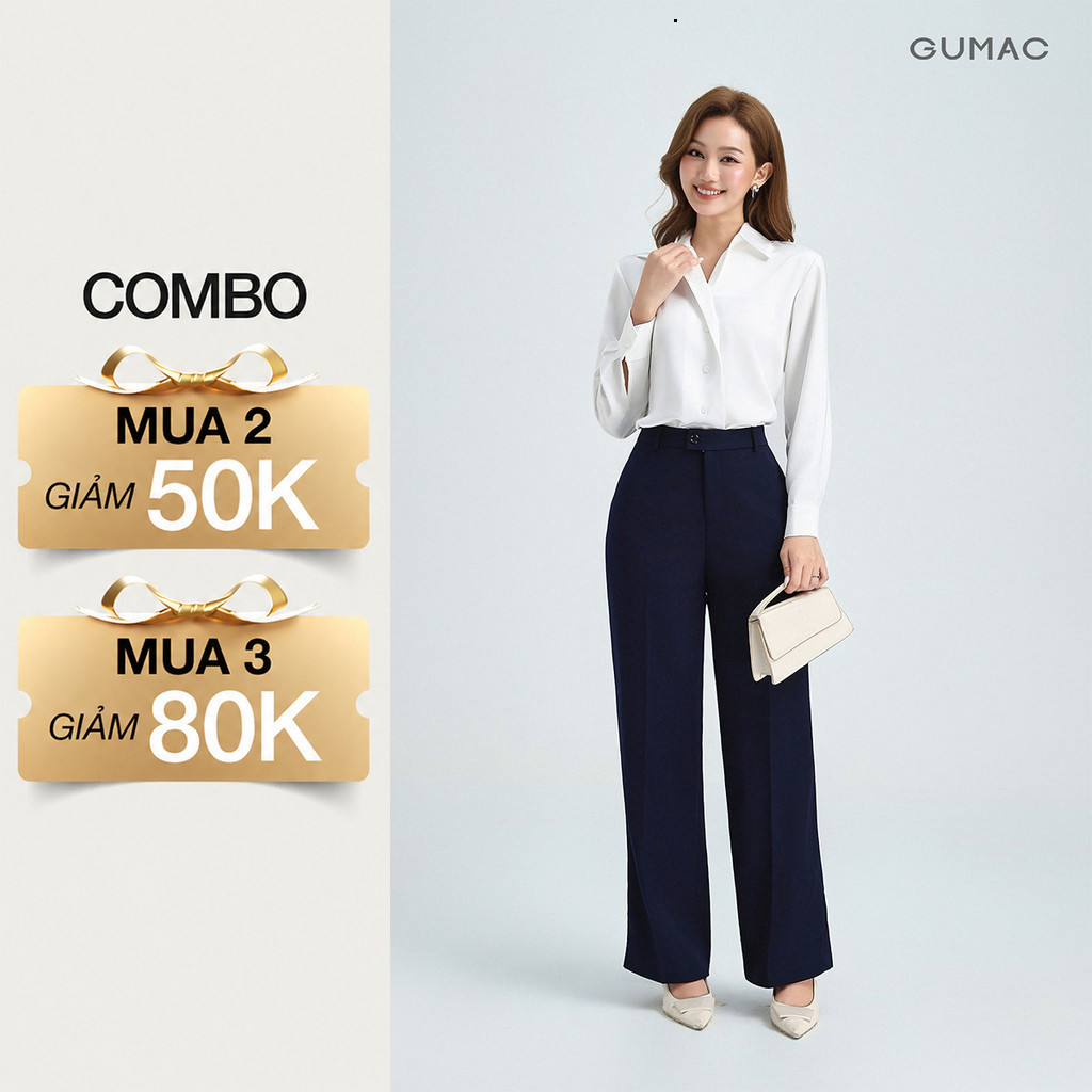 [ ĐỐI TÁC XẢ XÓT SIZE ] Quần Ống Suông Nữ 99cm GUMAC Quần Tây Công Sở Lưng Cao Cài Quai Dê Chất Tuyế