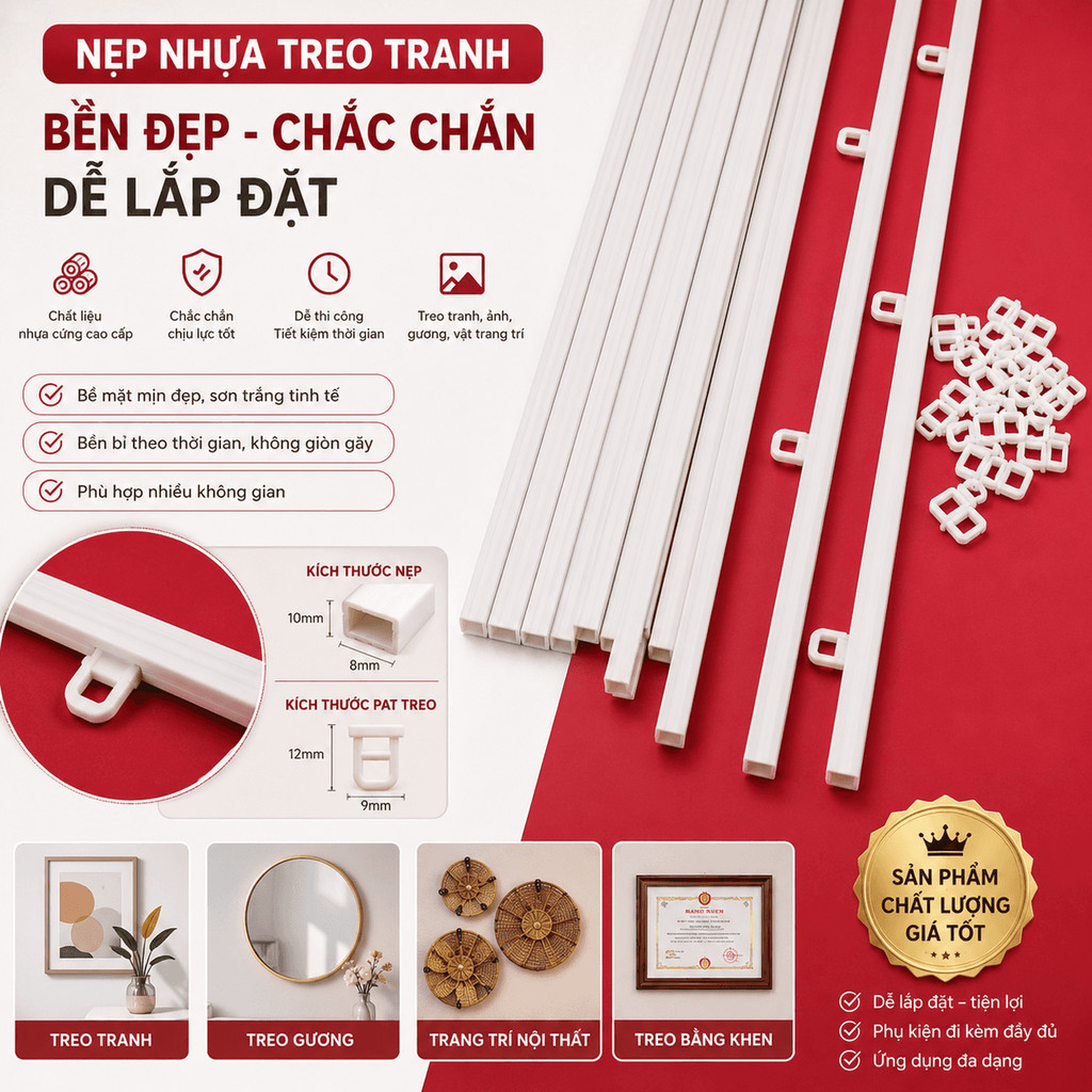 Nẹp Nhựa Treo Tranh Có Pat Treo | Thanh Treo Tranh Treo Ảnh Treo Bằng Khen Treo Gương Trang Trí Tườn