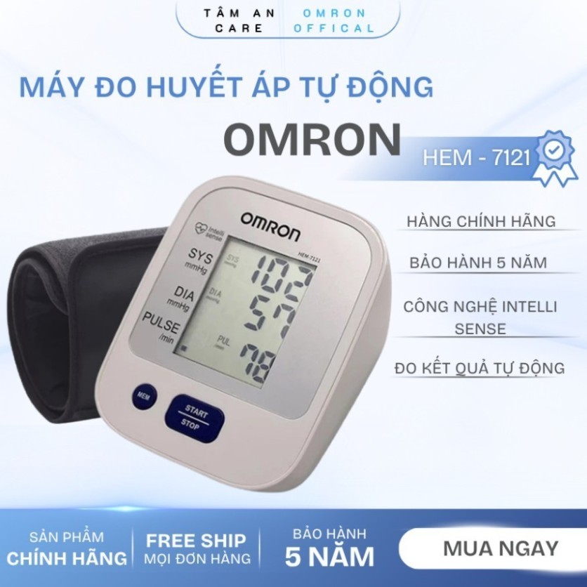 Máy Đo Huyết Áp OMRON HEM-7121 Chính Hãng, Công Nghệ Mới Đo IntelliSense Tự Động Tại Nhà - Bảo hành 