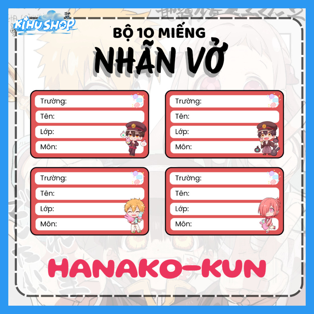 [KIHU SHOP] Nhãn vở Hanako-Kun gói 10 miếng, nhãn dán tập/sách anime “Cậu” ma nhà xí Hanako