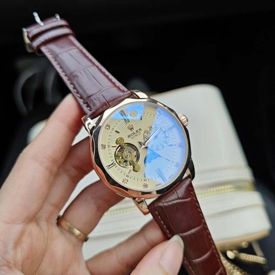 Đồng Hồ Rolexx Nam Chạy Cơ Lộ Tim Máy N015 Dây Da Chống Nước Biểu Tượng Sun And Moon