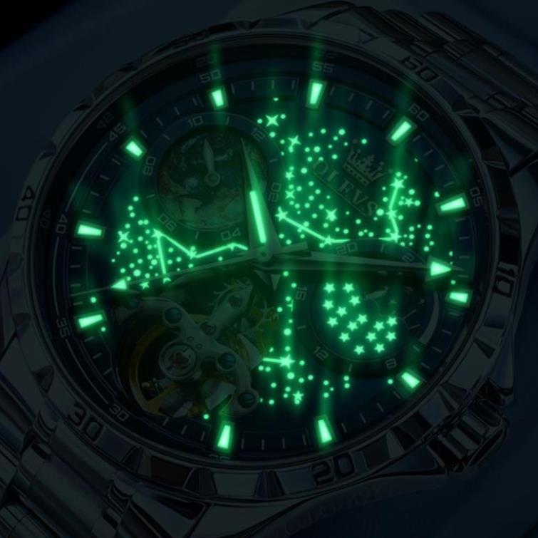 Đồng hồ nam Olevs lộ cơ automatic,Đồng hồ đeo tay lịch ngày đêm,Đồng hồ chống nước chính hãng cao cấ